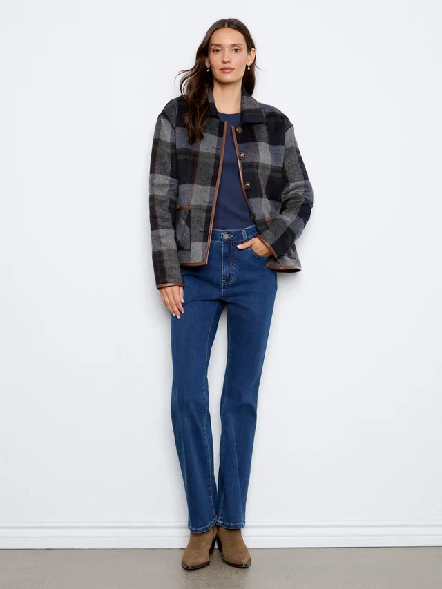 REVERSIBLE PLAID JACKET W/LEATHER BINDING-NAVY-CHARLIE B