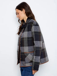 REVERSIBLE PLAID JACKET W/LEATHER BINDING-NAVY-CHARLIE B
