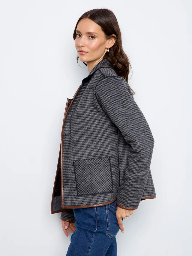 REVERSIBLE PLAID JACKET W/LEATHER BINDING-NAVY-CHARLIE B