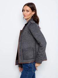 REVERSIBLE PLAID JACKET W/LEATHER BINDING-NAVY-CHARLIE B