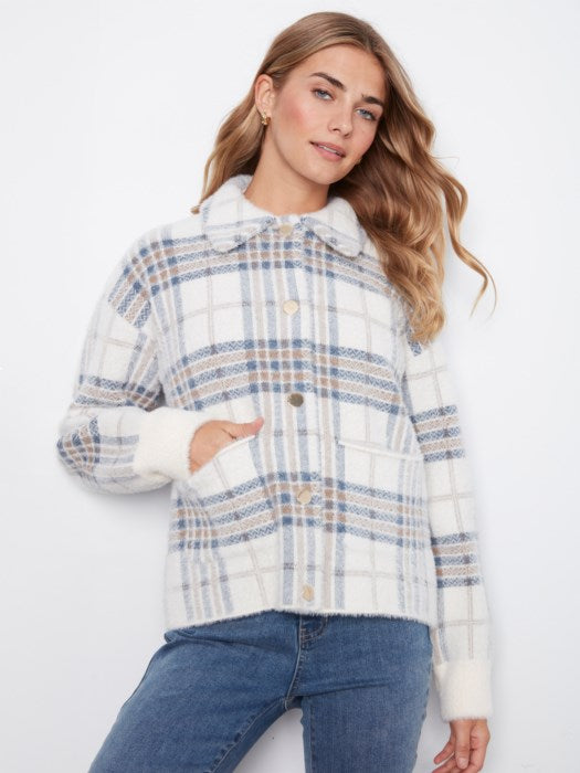 EYELASH YARN JACQUARD SHORT JACKET-ECRU-CHARLIE B