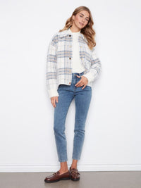EYELASH YARN JACQUARD SHORT JACKET-ECRU-CHARLIE B
