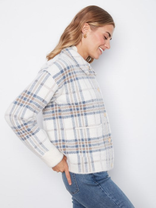 EYELASH YARN JACQUARD SHORT JACKET-ECRU-CHARLIE B