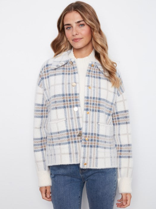 EYELASH YARN JACQUARD SHORT JACKET-ECRU-CHARLIE B