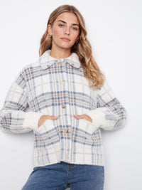 EYELASH YARN JACQUARD SHORT JACKET-ECRU-CHARLIE B