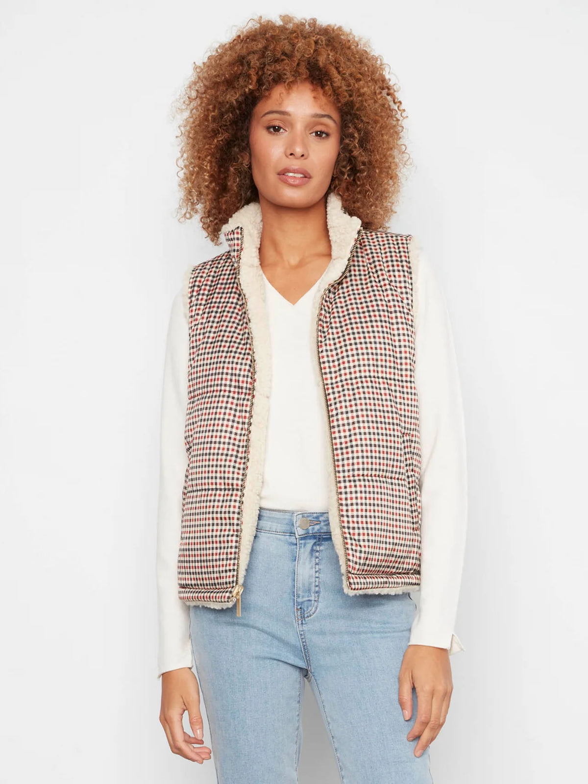 REVERISBLE PLAID SHERPA VEST-CHARLIE B