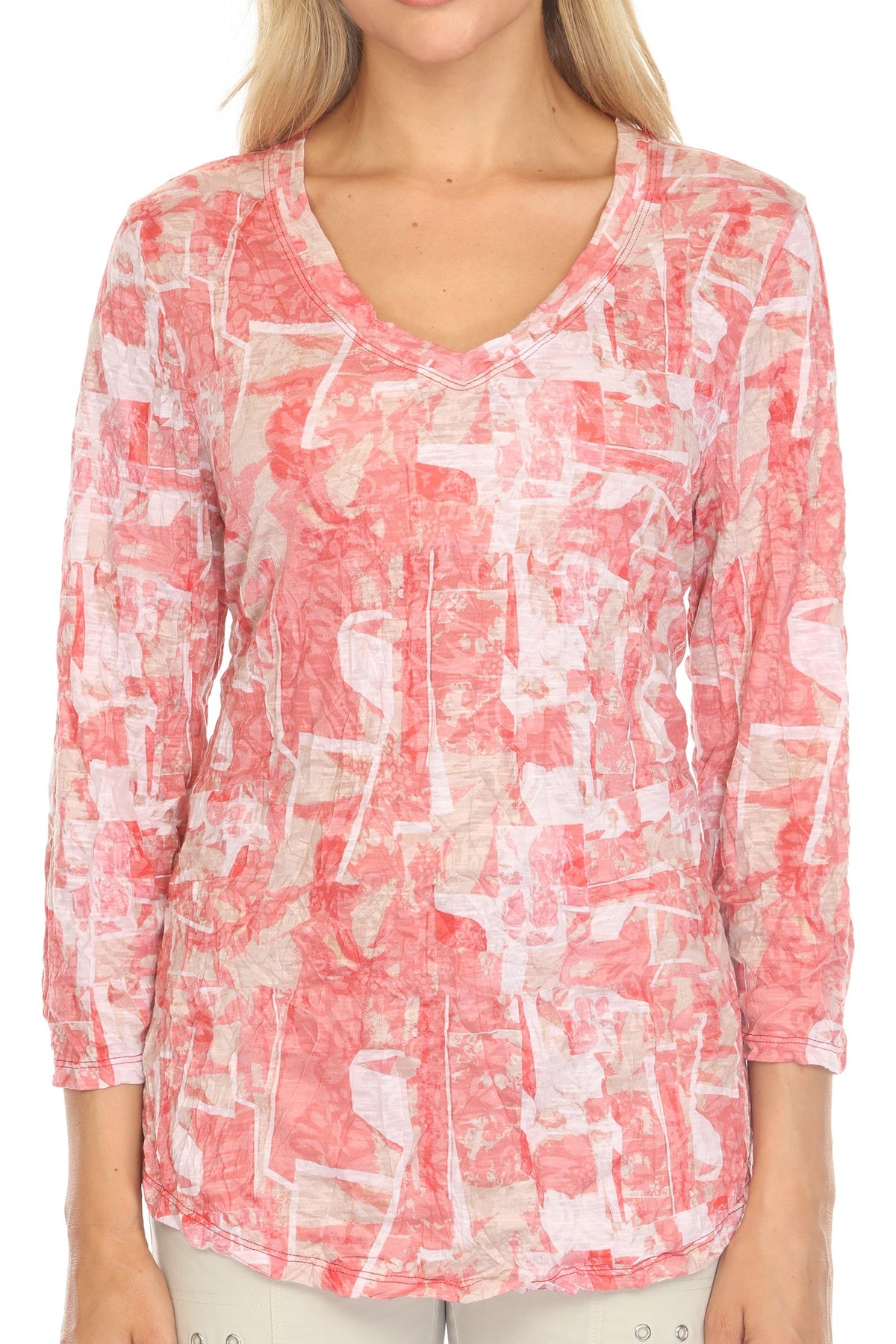 CORAL MOSAIC V-NECK TOP-CARINE