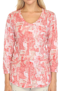 CORAL MOSAIC V-NECK TOP-CARINE