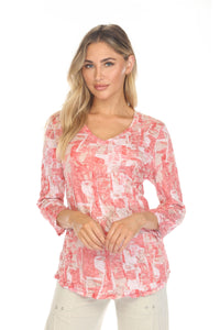 CORAL MOSAIC V-NECK TOP-CARINE