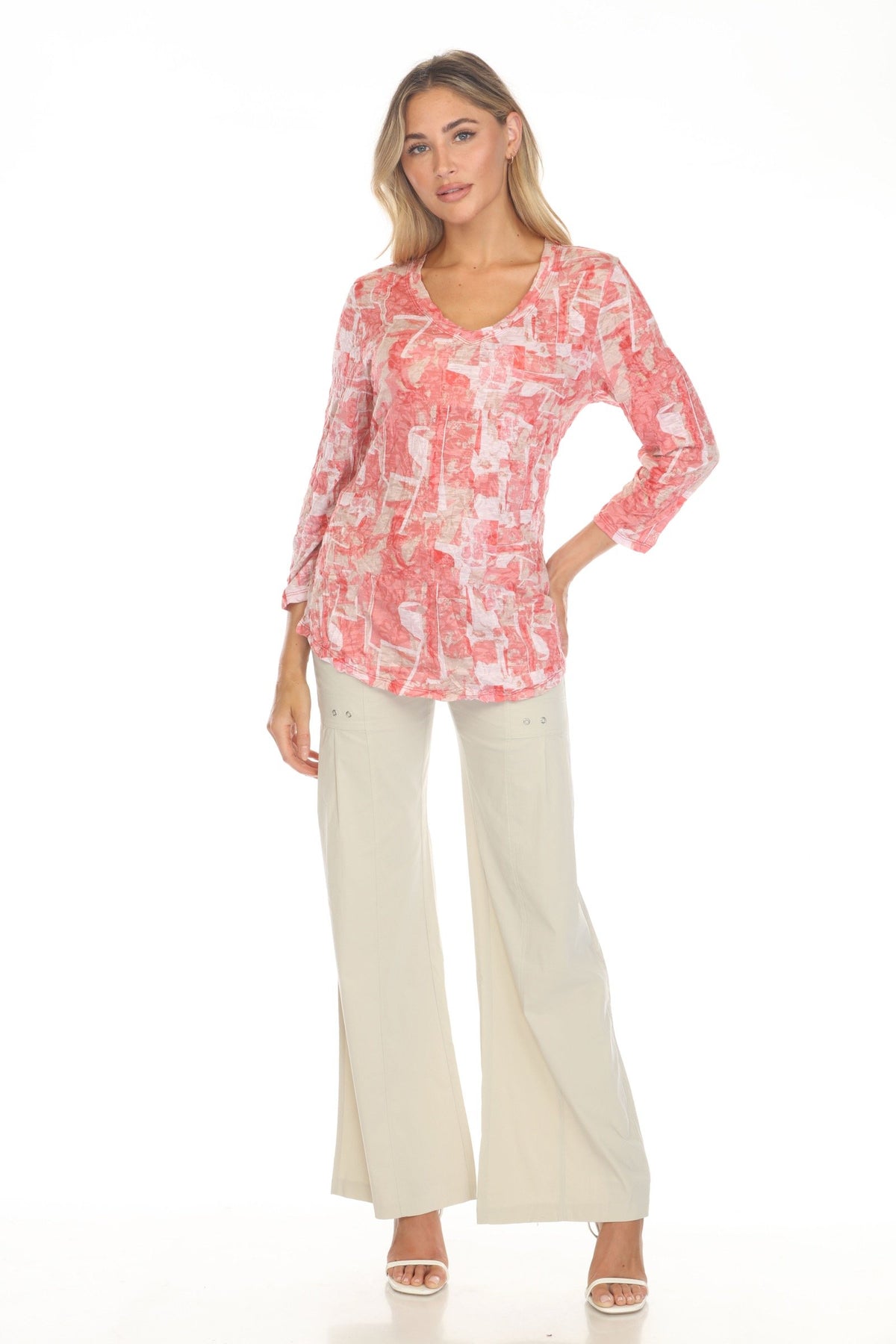 CORAL MOSAIC V-NECK TOP-CARINE