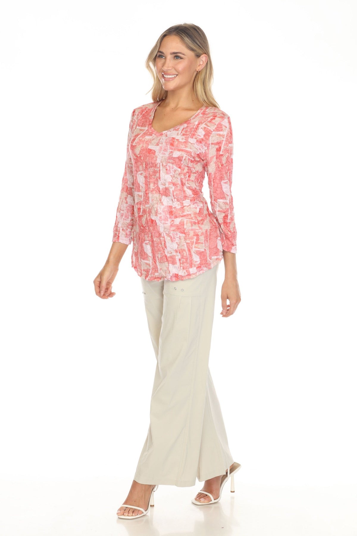 CORAL MOSAIC V-NECK TOP-CARINE