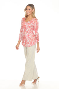 CORAL MOSAIC V-NECK TOP-CARINE