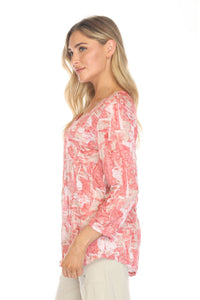 CORAL MOSAIC V-NECK TOP-CARINE