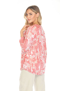 CORAL MOSAIC V-NECK TOP-CARINE