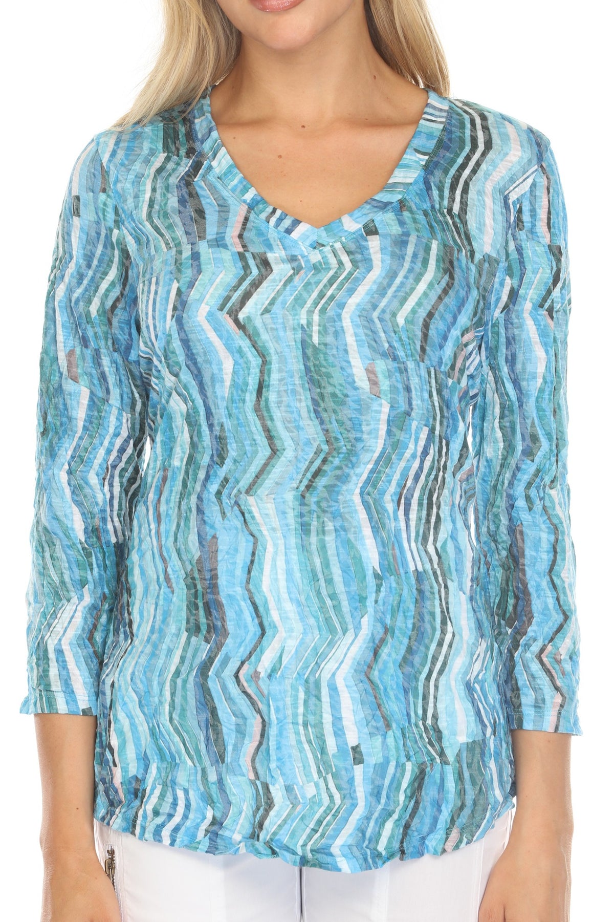 AQUA STRATA V-NECK TOP-CARINE