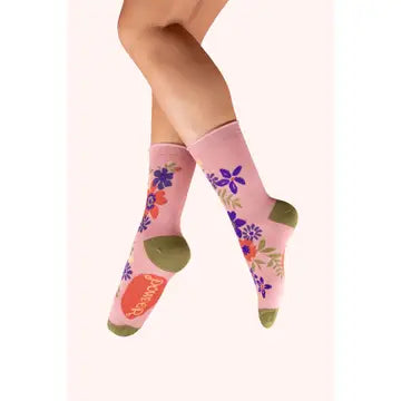 FLORAL SPRAY ANKLE SOCKS-CANDY-POWDER
