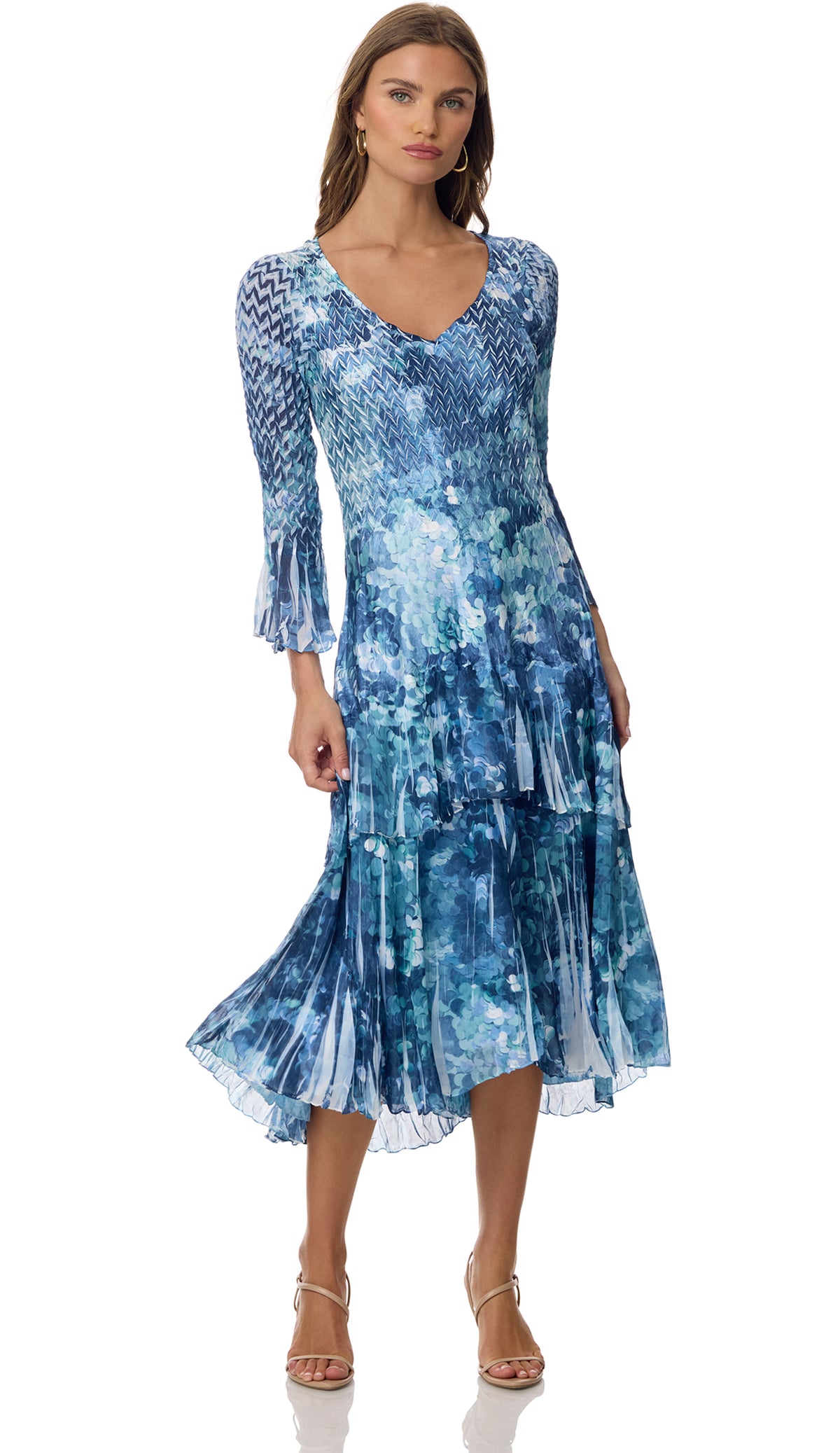 TIERED FLARE SLEEVE DRESS-MIDNIGHT SEQUINS-KOMAROV