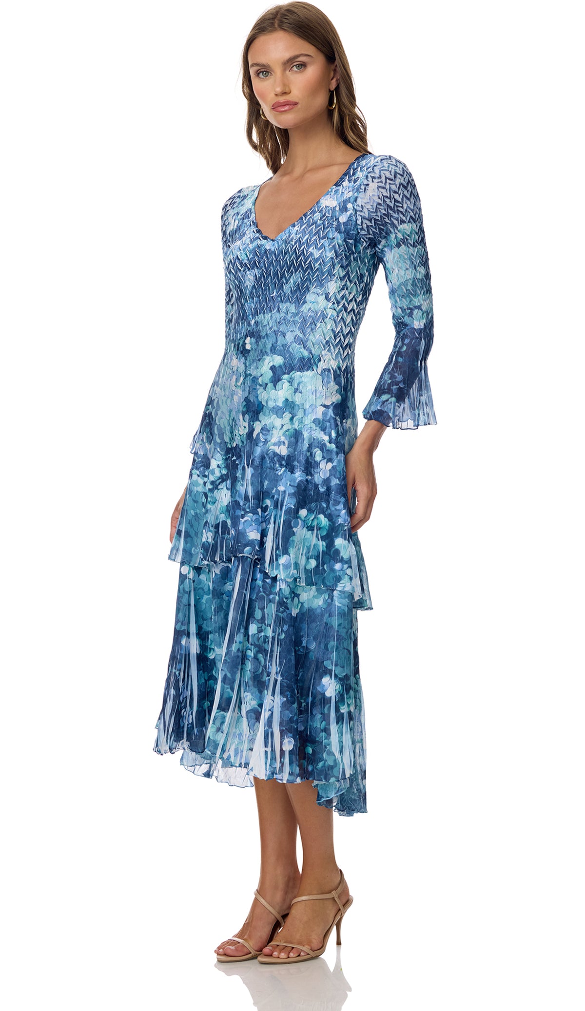 TIERED FLARE SLEEVE DRESS-MIDNIGHT SEQUINS-KOMAROV