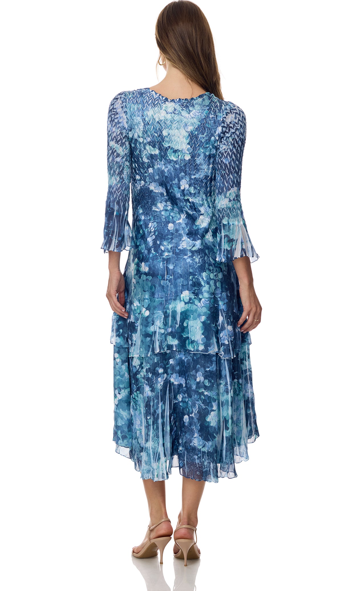 TIERED FLARE SLEEVE DRESS-MIDNIGHT SEQUINS-KOMAROV