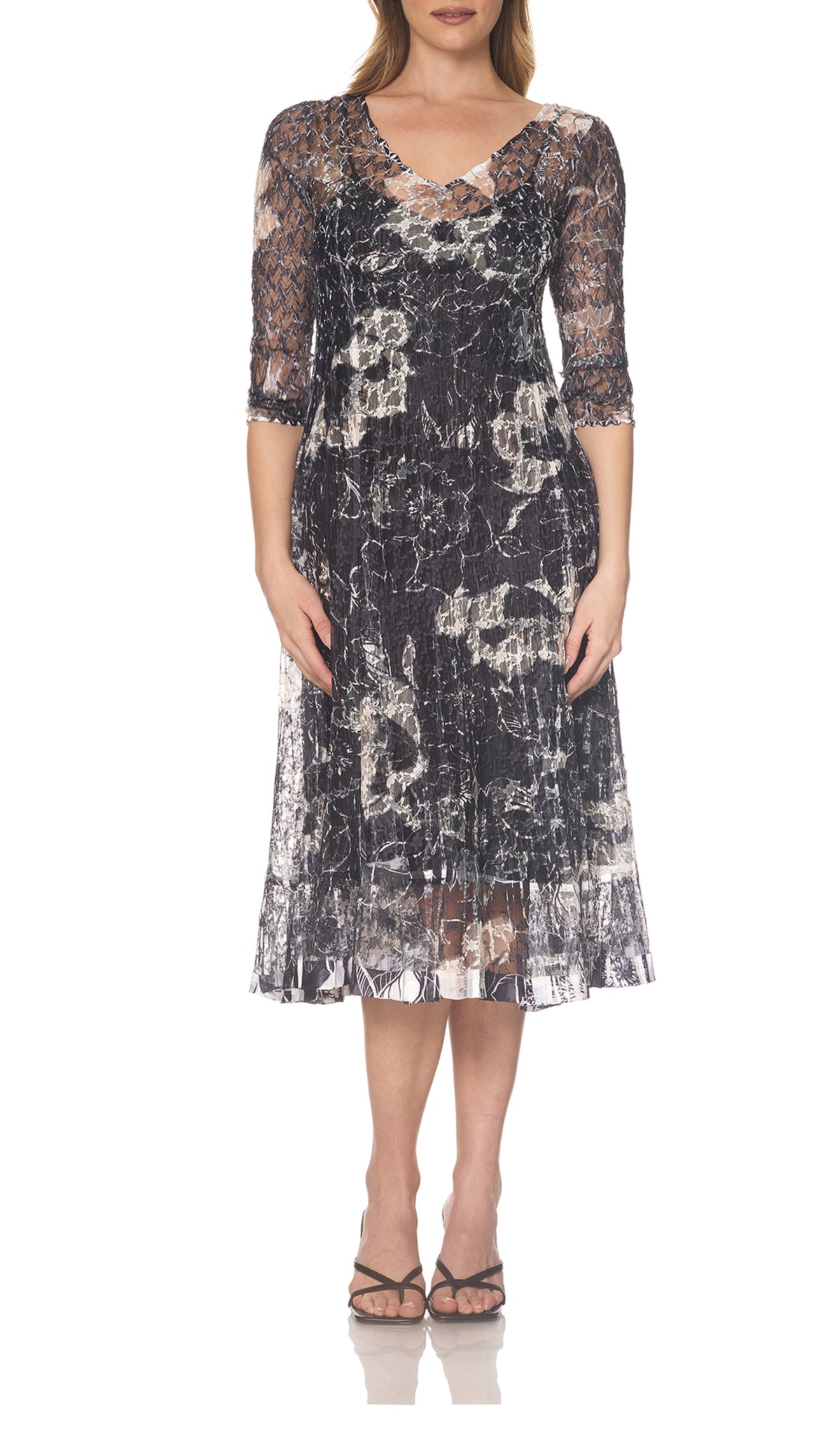 LACE 3/4 SLEEVE DRESS-EBONY SPRAY-KOMAROV