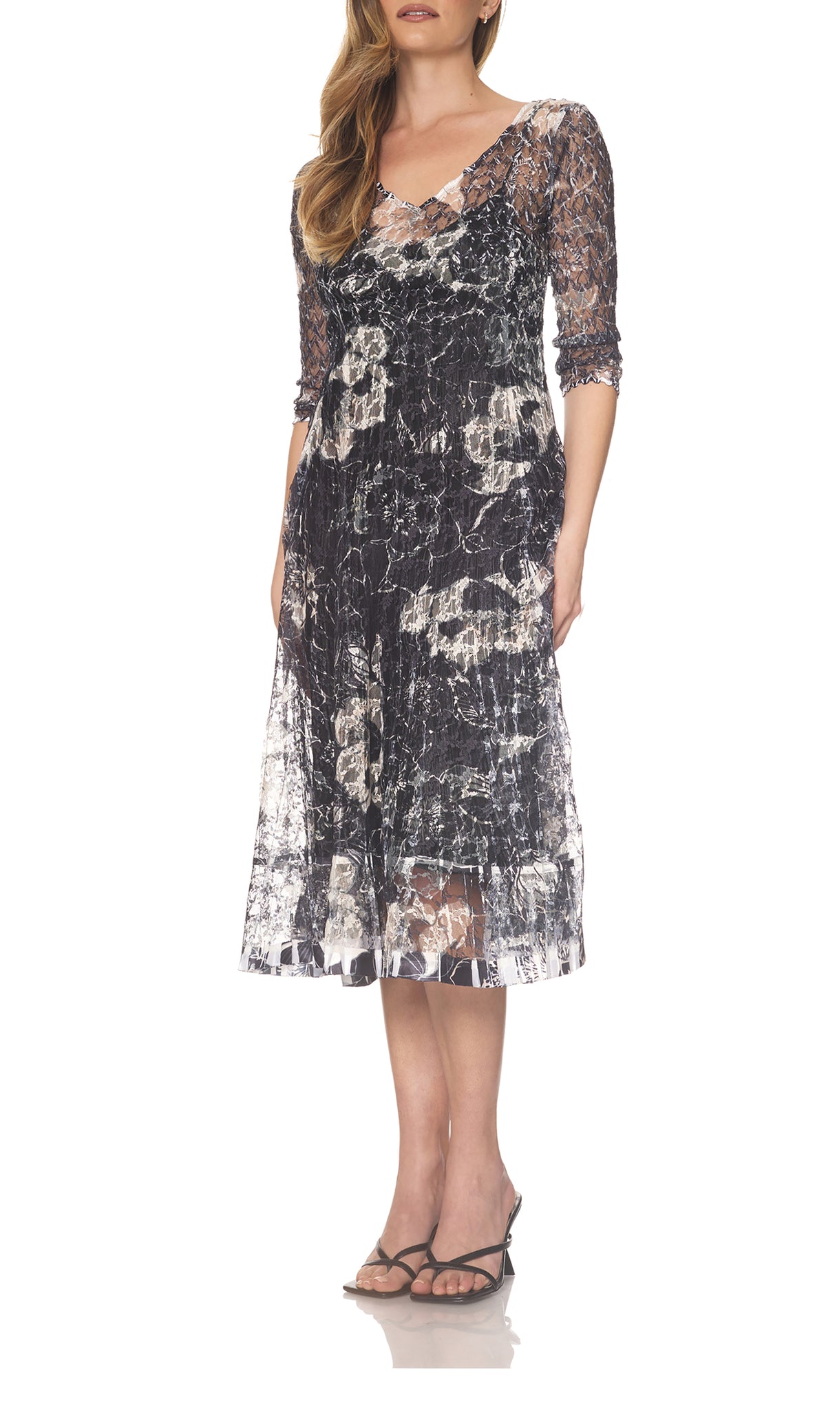 LACE 3/4 SLEEVE DRESS-EBONY SPRAY-KOMAROV