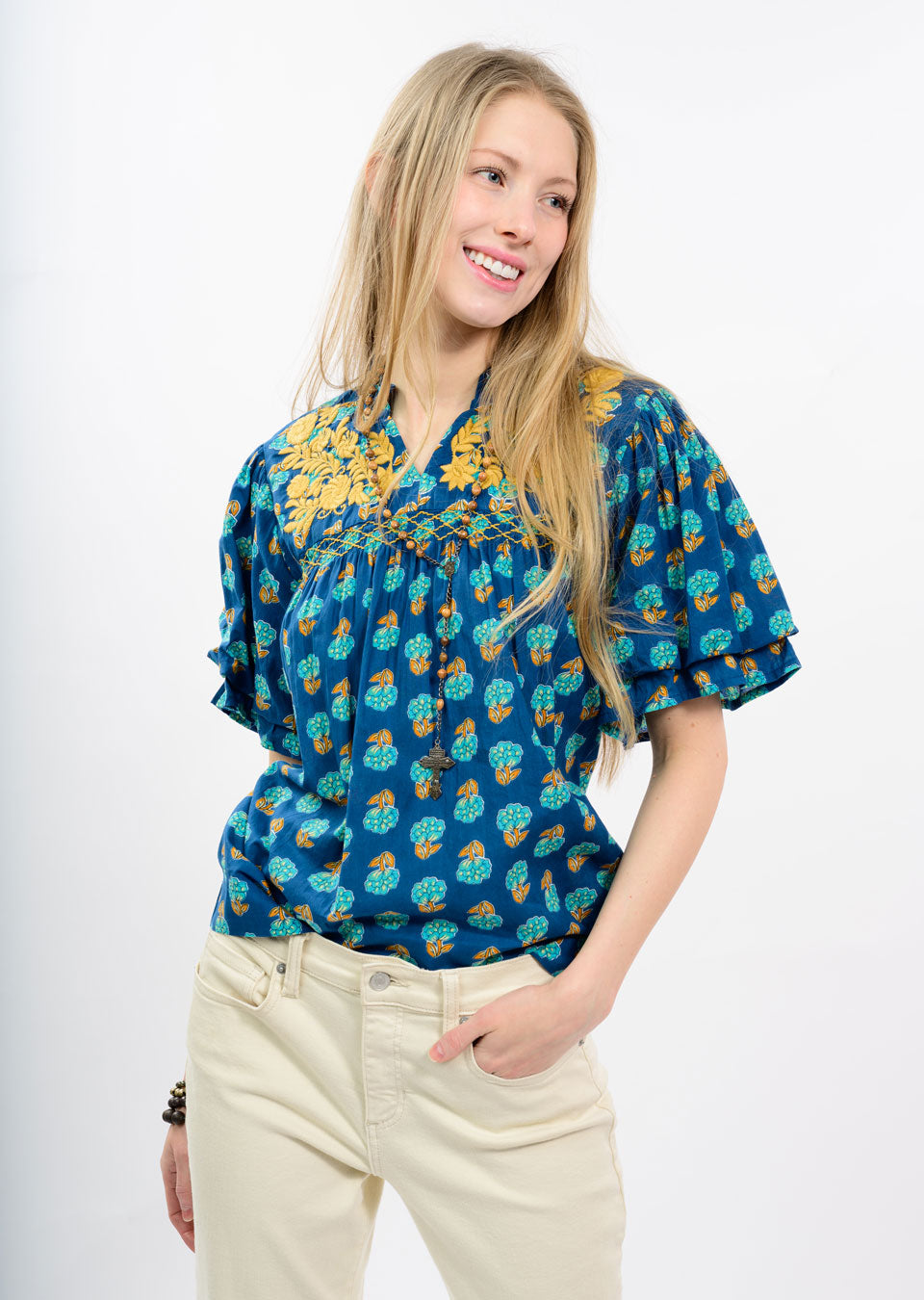 BLUE CAMILLA EMBROIRERED BLOUSE-SISTER MARY