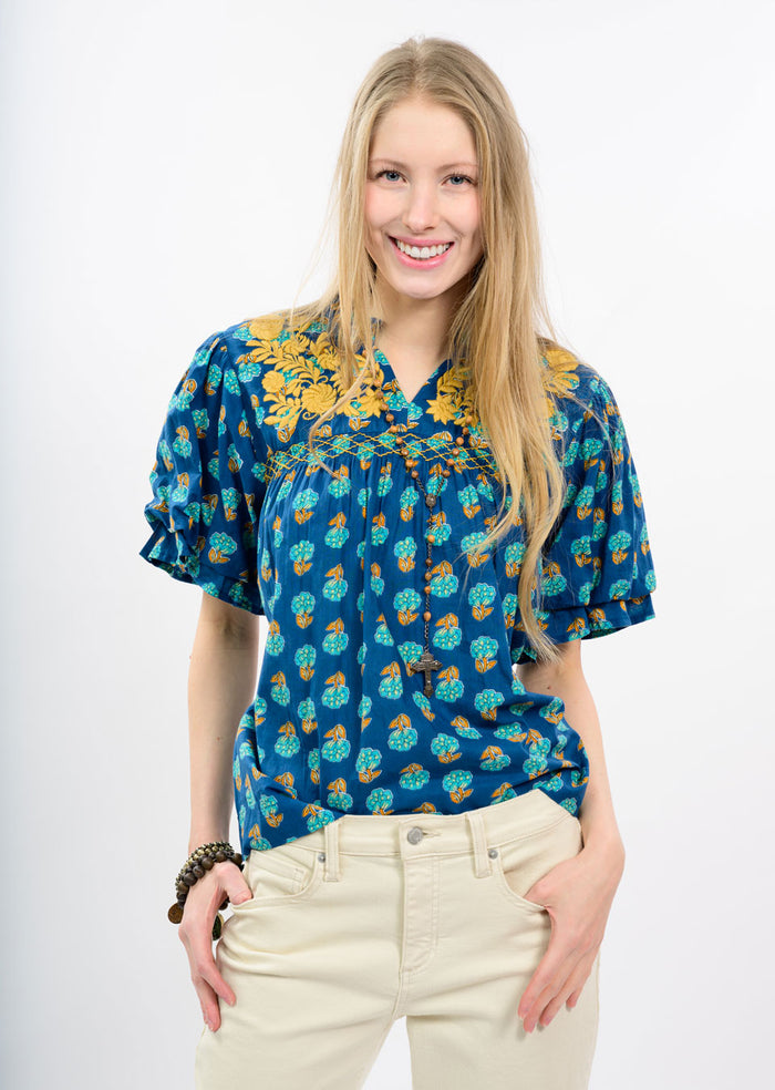 BLUE CAMILLA EMBROIRERED BLOUSE-SISTER MARY
