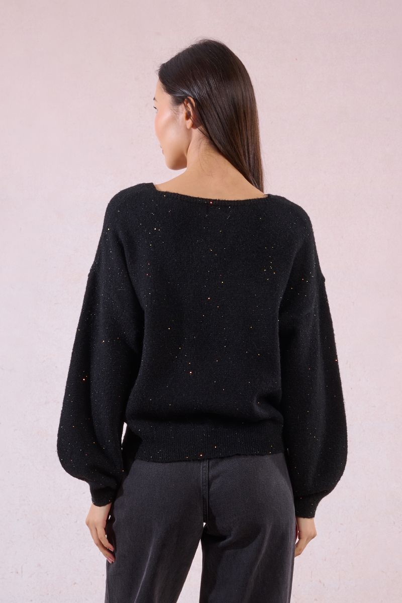 OVERSIZED V-NECK KNITTED SWEATER-BLACK-MOLLY BRACKEN
