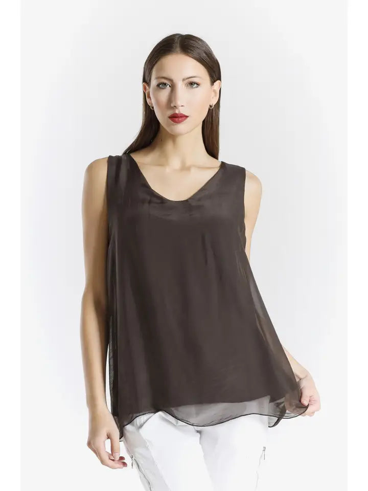DINA SILK V-NECK TANK-ONE SIZE-TEES BY TINA