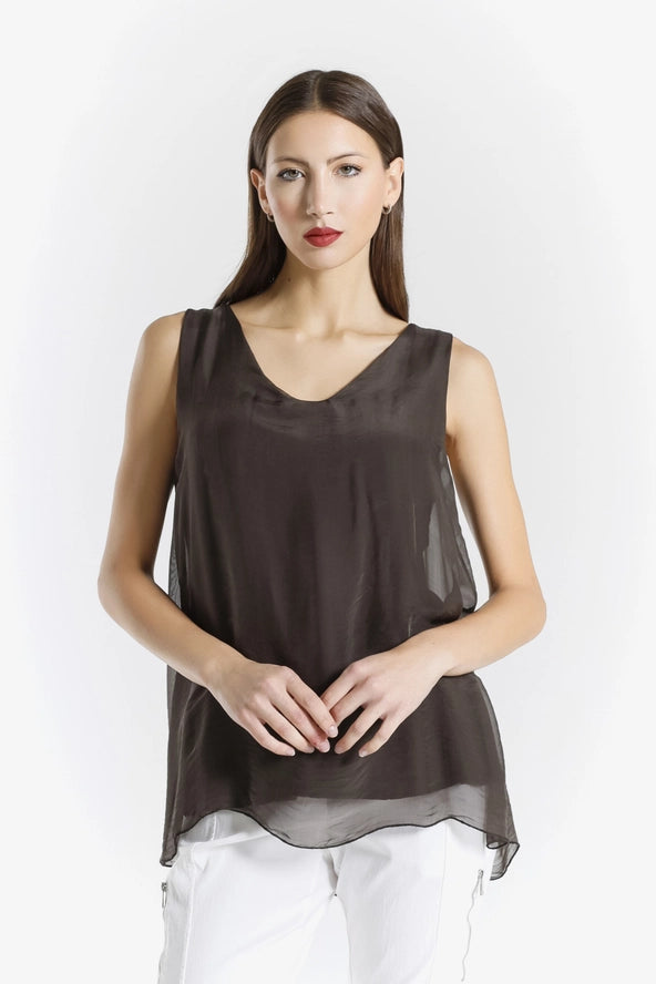 DINA SILK V-NECK TANK-ONE SIZE-TEES BY TINA