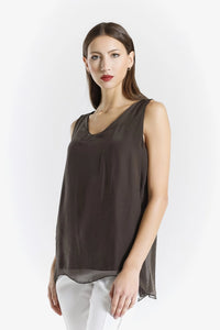 DINA SILK V-NECK TANK-ONE SIZE-TEES BY TINA