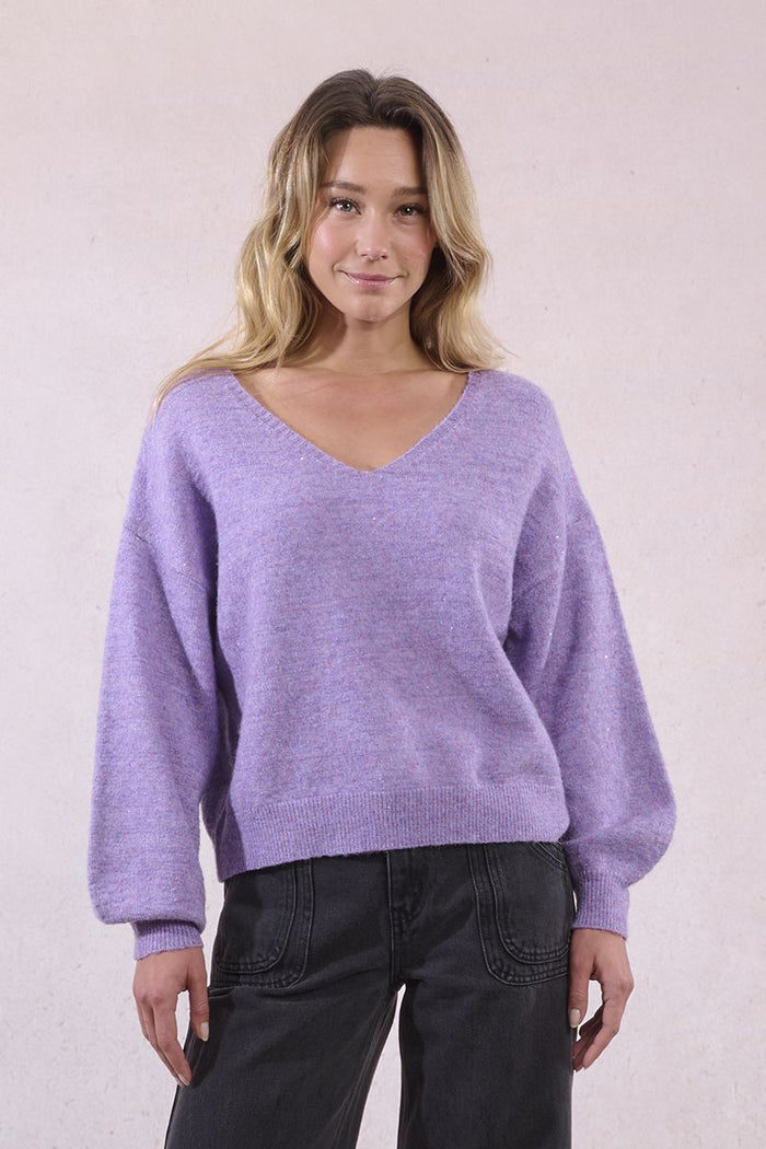 OVERSIZED V-NECK KNITTED SWEATER-MAUVE-MOLLY BRACKEN
