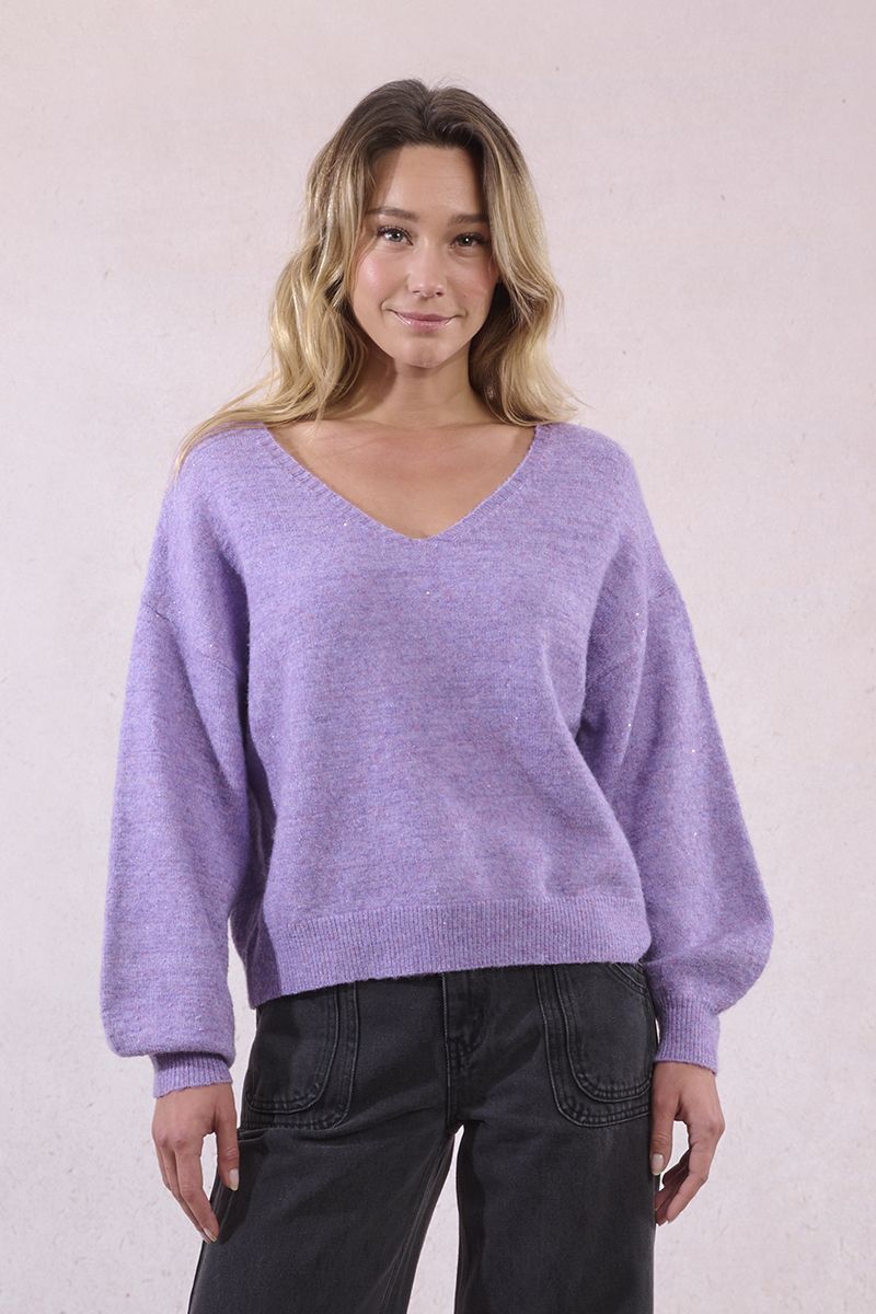 OVERSIZED V-NECK KNITTED SWEATER-MAUVE-MOLLY BRACKEN