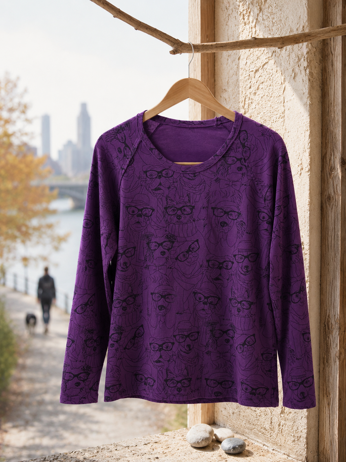 DOGS LONG SLEEVE TEE-GRAPE-COTTON LANI
