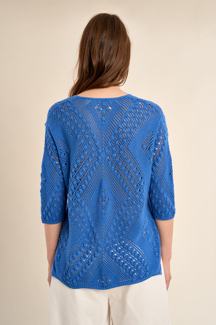OPEN WEAVE V-NECK SWEATER-BLUE-MOLLY BRACKEN