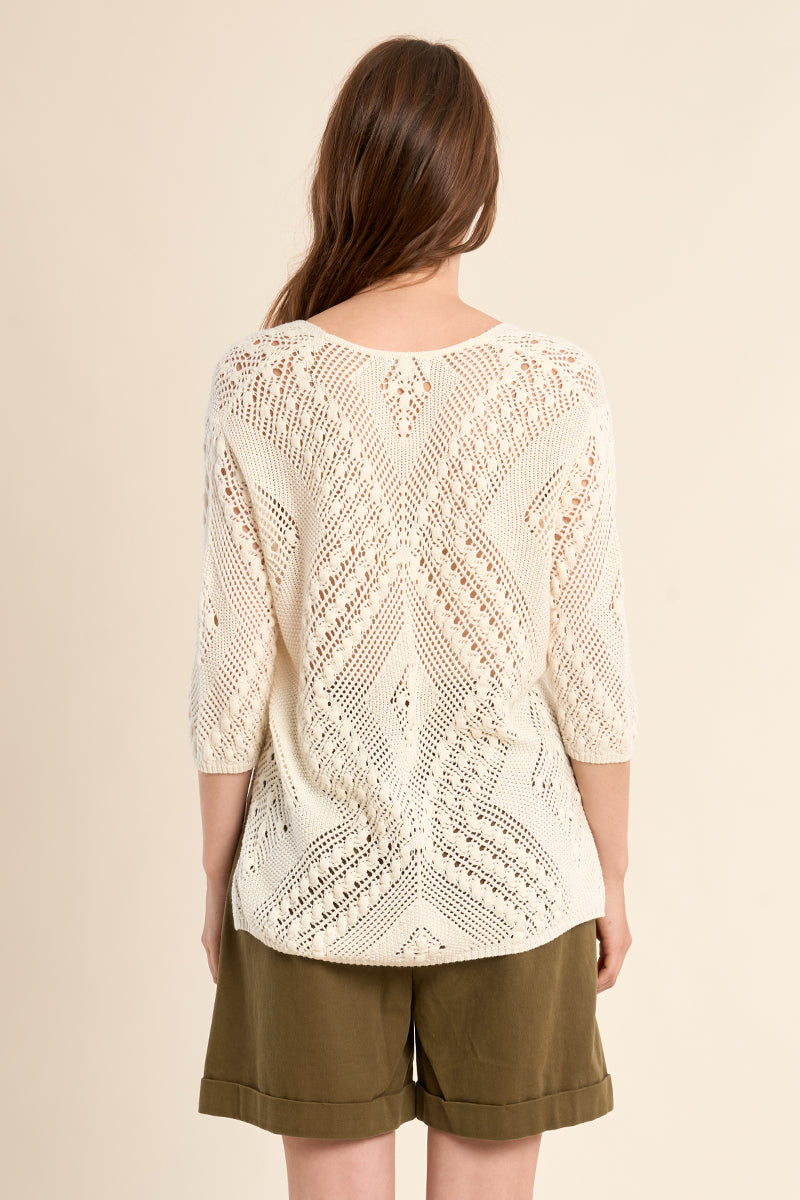 OPEN WEAVE V-NECK SWEATER-OFF WHITE-MOLLY BRACKEN