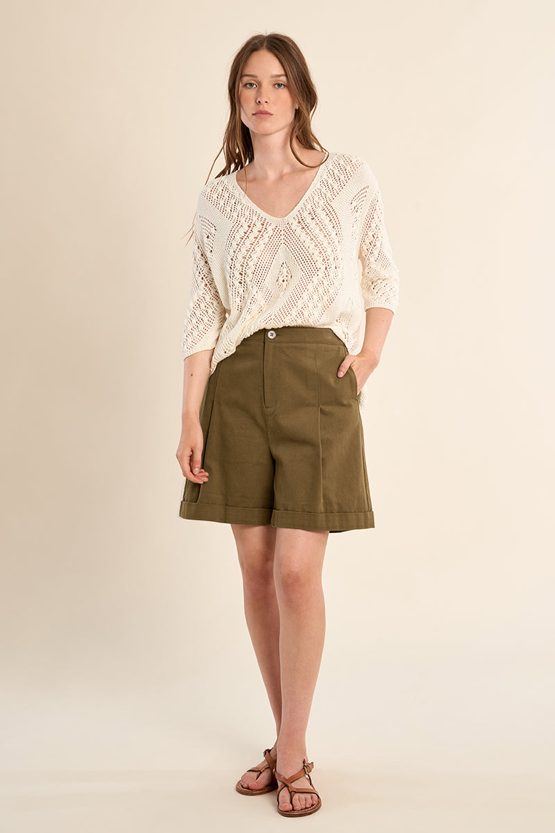 OPEN WEAVE V-NECK SWEATER-OFF WHITE-MOLLY BRACKEN