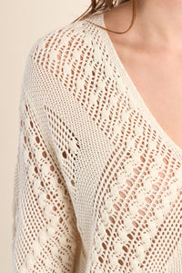 OPEN WEAVE V-NECK SWEATER-OFF WHITE-MOLLY BRACKEN