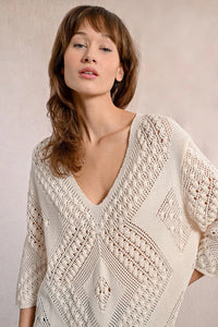 OPEN WEAVE V-NECK SWEATER-OFF WHITE-MOLLY BRACKEN