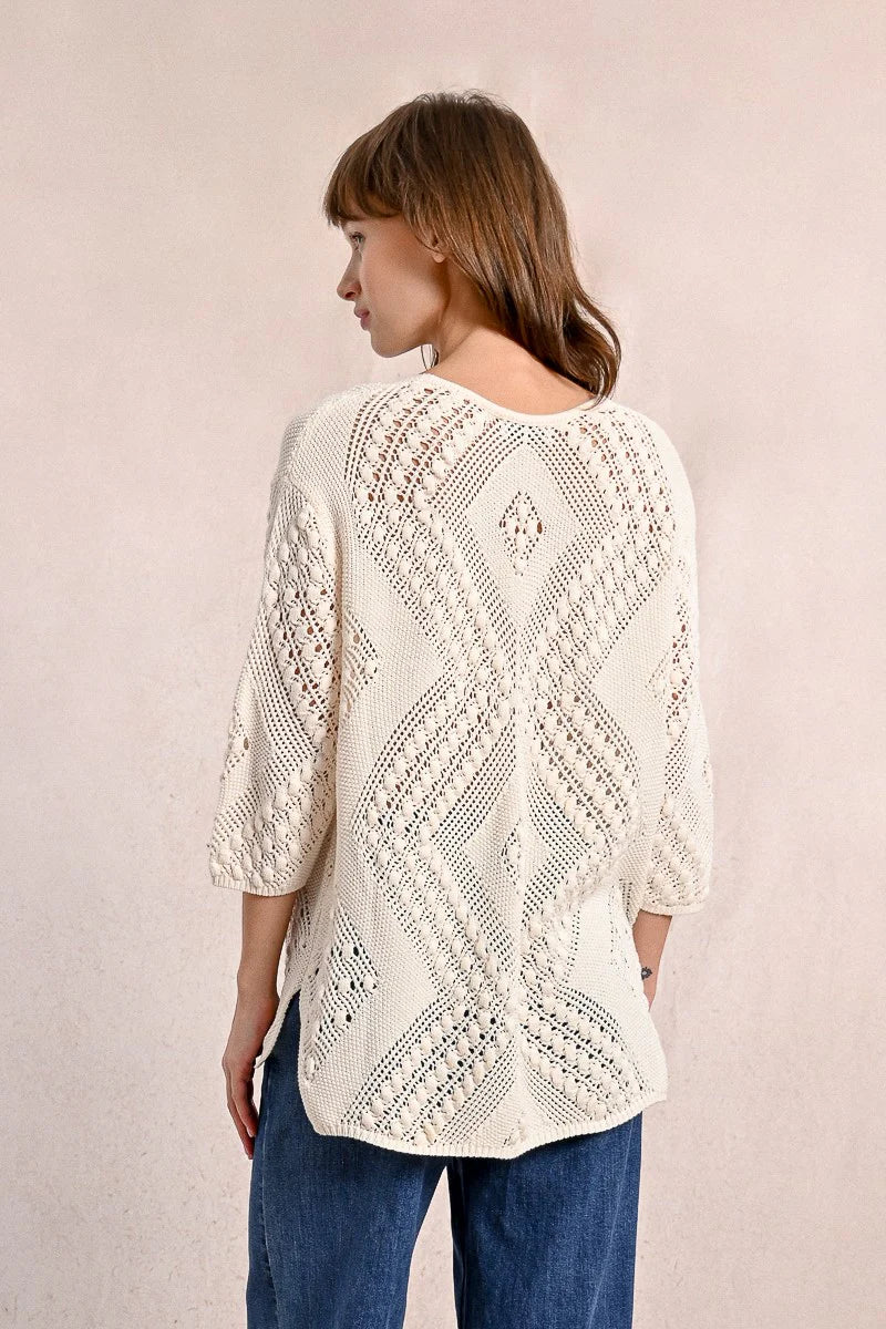 OPEN WEAVE V-NECK SWEATER-OFF WHITE-MOLLY BRACKEN