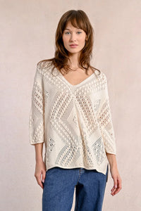 OPEN WEAVE V-NECK SWEATER-OFF WHITE-MOLLY BRACKEN