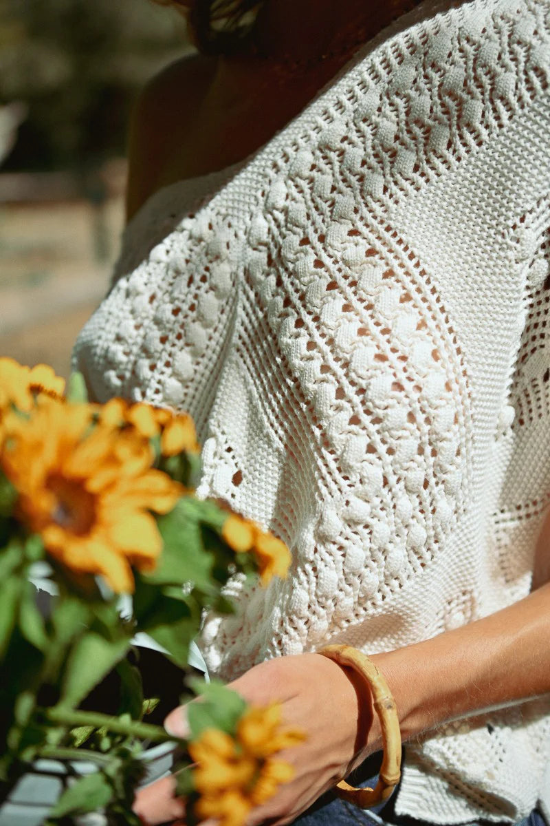 OPEN WEAVE V-NECK SWEATER-OFF WHITE-MOLLY BRACKEN
