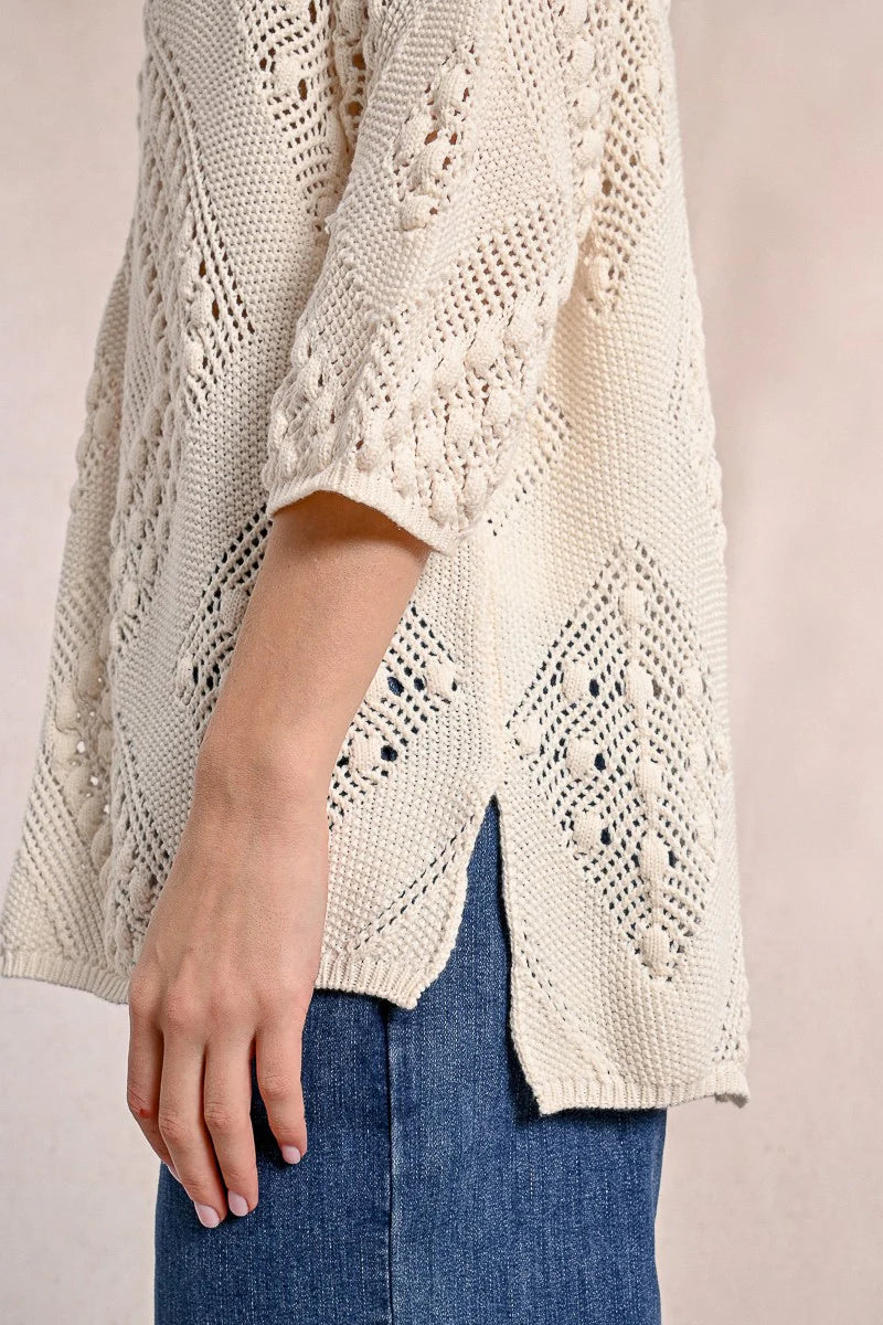 OPEN WEAVE V-NECK SWEATER-OFF WHITE-MOLLY BRACKEN