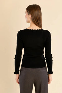 LACE COLLAR RIB KNIT SWEATER-BLACK-MOLLY BRACKEN