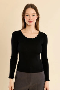 LACE COLLAR RIB KNIT SWEATER-BLACK-MOLLY BRACKEN
