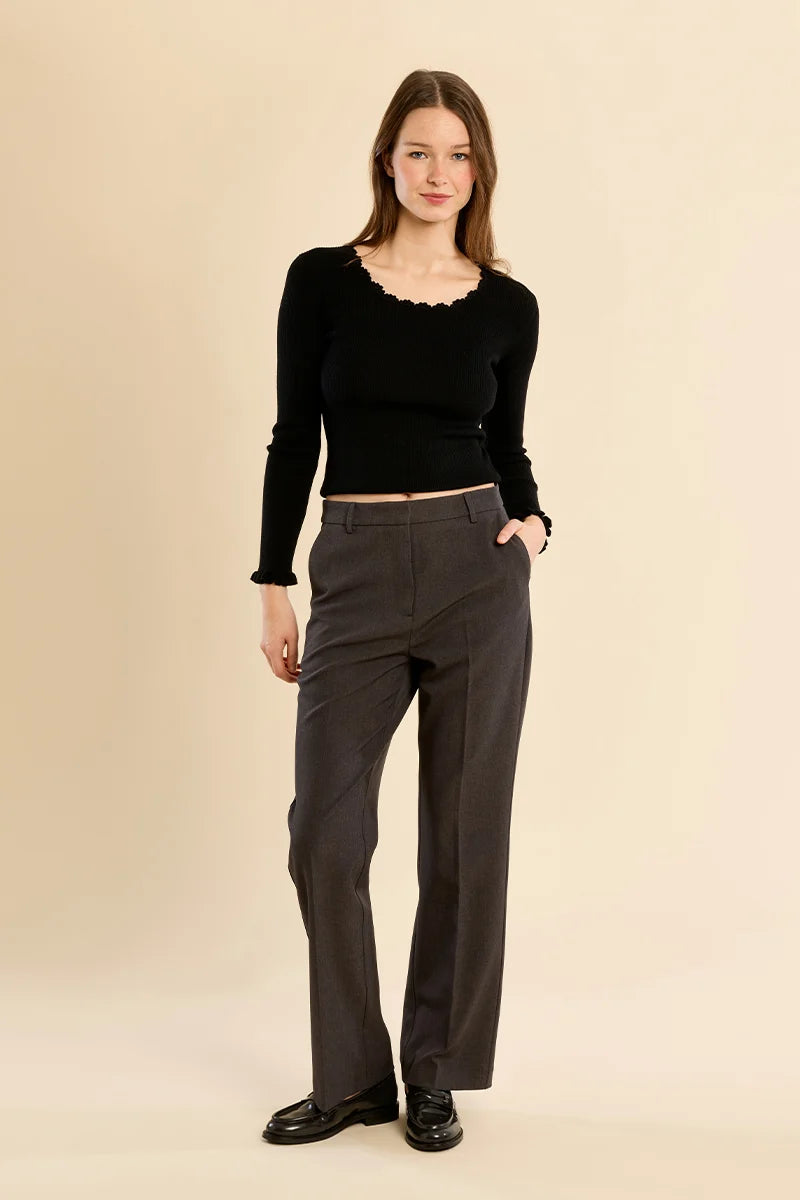 LACE COLLAR RIB KNIT SWEATER-BLACK-MOLLY BRACKEN