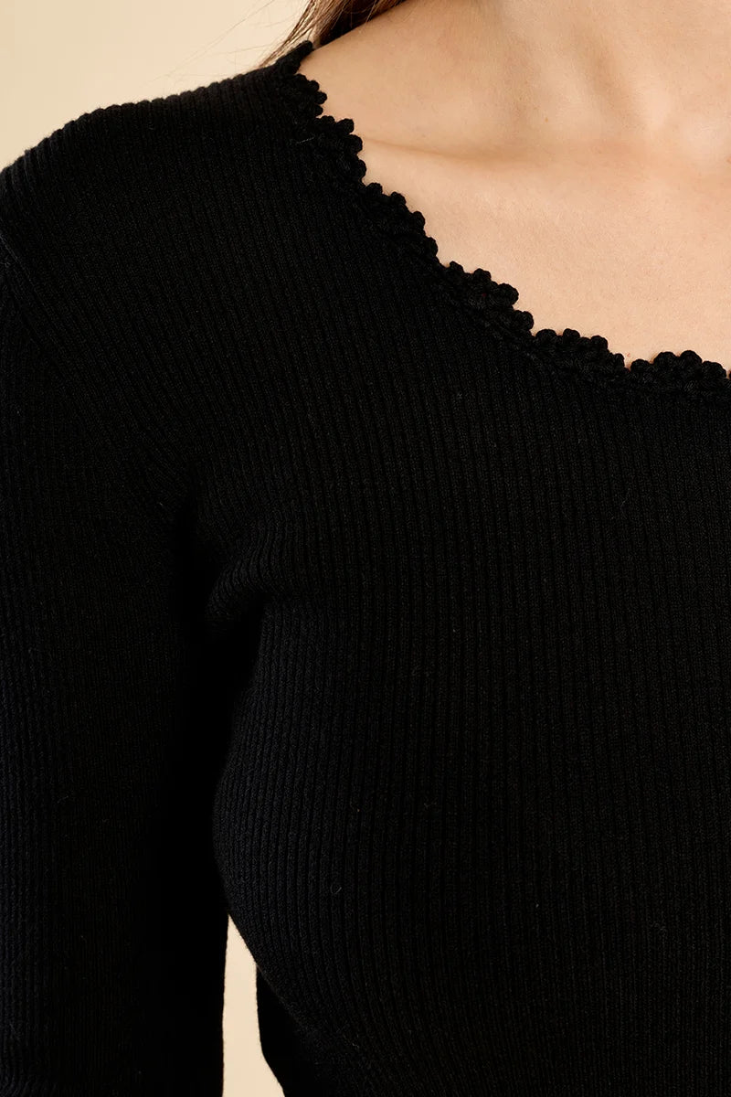 LACE COLLAR RIB KNIT SWEATER-BLACK-MOLLY BRACKEN