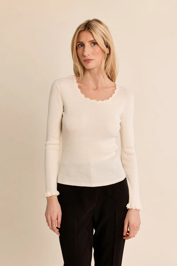 LACE COLLAR RIB KNIT SWEATER-CREAM-MOLLY BRACKEN