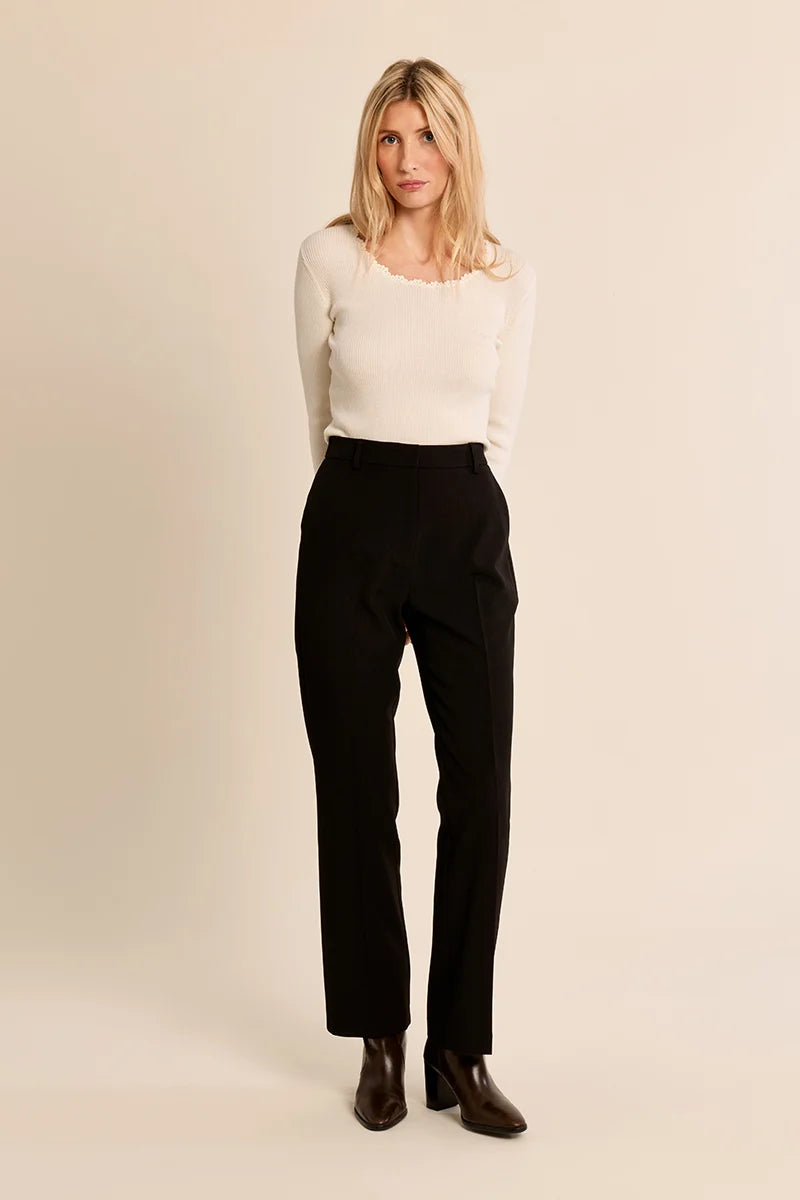 LACE COLLAR RIB KNIT SWEATER-CREAM-MOLLY BRACKEN