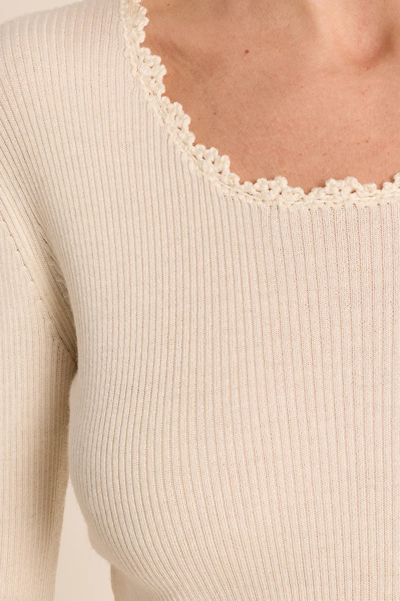 LACE COLLAR RIB KNIT SWEATER-CREAM-MOLLY BRACKEN